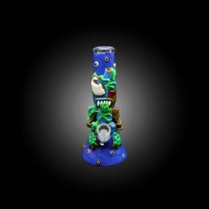 10'' 3D ART TREE BEAST HAND PAINTED BEAKER WATER PIPE GLOW IN THE DARK BLUE