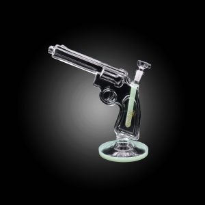 HIPSTER GLASS 10'' PISTOL HANDGUN DESIGN WATER PIPE SKY GREEN