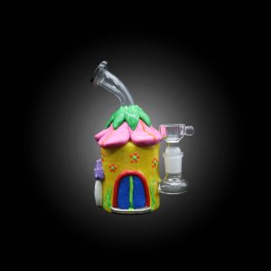 6'' 3D ENCHANTED MUSHROOM COTTAGE DESIGN HAND PAINTED WATERPIPE PINK