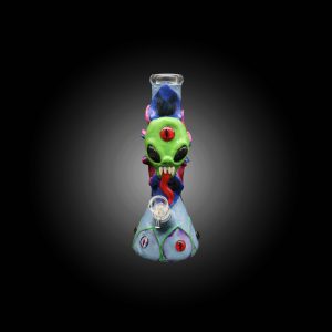 10'' 3D ART STRIKING ALIAN BLOOM FLORAL DESIGN HAND PAINTED BEAKER WATER PIPE BLUE