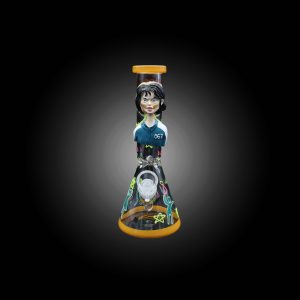 10'' 3D ART HAND PAINTED BEAKER WATER PIPE GLOW IN THE DARK YELLOW