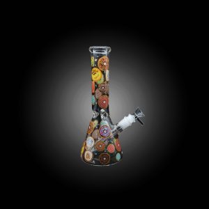 GLASS 10'' COLORFUL DONUT PRINTED BEAKER WATER PIPE