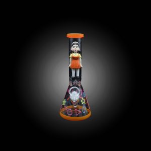 10'' 3D ART HAND PAINTED BEAKER WATER PIPE GLOW IN THE DARK ORANGE