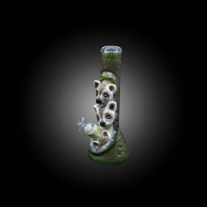 14'' EADORABLE CUBS BEAR NESTLED DESIGN HAND PAINTED BEAKER WATERPIPE GREEN