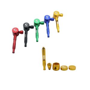 HIPSTER 4'' MAFIA STYLE ALUMINUM DRUM HAND PIPE WITH GRINDER - SCREEN & PIPE CLEANER MIXED COLOR PCS (TO02)