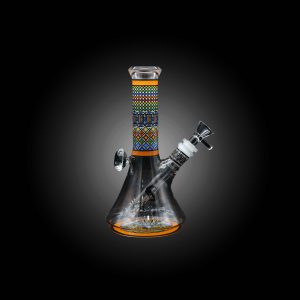 8'' HIPSTER GLASS FEATURES VIBRANT COLORFUL ARTWORK DIAMOND DESIGN BEAKER WATERPIPE ORANGE