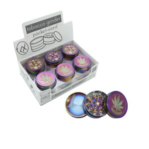 D&K AMSTERDAM EMBOSSED LEAF DESIGN ON TOP RAINBOW POLISH GRINDER 3PART 50MM -BOX OF 12 (DK5779-3)