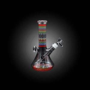 8'' HIPSTER GLASS FEATURES VIBRANT COLORFUL ARTWORK DIAMOND DESIGN BEAKER WATERPIPE RED