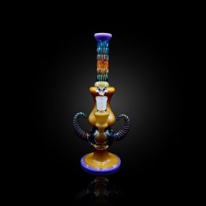 12'' URBAN GLASS COLOR TUBE MOUTHPIECE BALL SHAPED PERC WITH TWO HORN GOLD