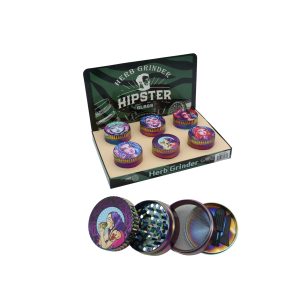 HIPSTER COLORFUL PRINTED DESIGN ON TOP RAINBOW GRINDER 4PART 40MM -BOX OF 6 (HU020-4P)