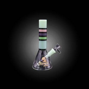 7.8'' HIPSTER GLASS FEATURES VIBRANT MULTY COLORED STRIPED NECK DESIGN BEAKER WATERPIPE MILKY GREEN