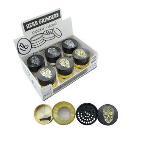 D&K BLACK BODY WITH GOLD BASE SKULL ON TOP GRINDER 4PART 50MM -BOX OF 6 (DK5280A-4)