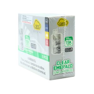 AIRIS CRYSTAL DISPOSABLE 15000PF CLEAR EMERALD (UNFLAVORED) 5% -BOX OF 5