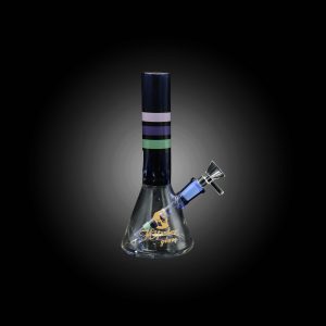 7.8'' HIPSTER GLASS FEATURES VIBRANT MULTY COLORED STRIPED NECK DESIGN BEAKER WATERPIPE BLUE