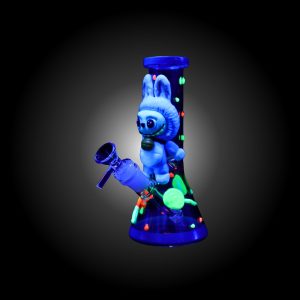 8'' 3D LBUBU HAND PAINTED BEAKER WATER PIPE GLOW IN DARK BLUE - 100000954051