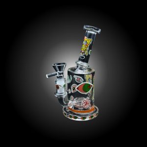 7'' CRAZY CARTOON PRINTED NECK BEND GLOW IN THE DARK WATERPIPE ORANGE
