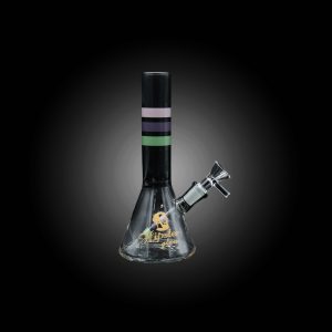 7.8'' HIPSTER GLASS FEATURES VIBRANT MULTY COLORED STRIPED NECK DESIGN BEAKER WATERPIPE BLACK