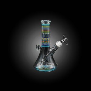 8'' HIPSTER GLASS FEATURES VIBRANT COLORFUL ARTWORK DIAMOND DESIGN BEAKER WATERPIPE BLUE
