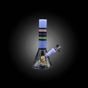 7.8'' HIPSTER GLASS FEATURES VIBRANT MULTY COLORED STRIPED NECK DESIGN BEAKER WATERPIPE MILKY BLUE