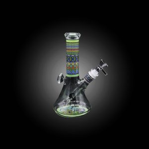 8'' HIPSTER GLASS FEATURES VIBRANT COLORFUL ARTWORK DIAMOND DESIGN BEAKER WATERPIPE GREEN