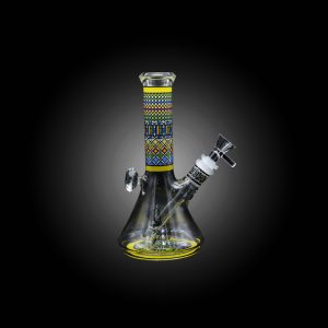 8'' HIPSTER GLASS FEATURES VIBRANT COLORFUL ARTWORK DIAMOND DESIGN BEAKER WATERPIPE YELLOW