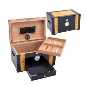 FUJIMA MAHOGANY BLACK HUMIDOR BOX - HOLDS 100 CIGARS (BE106)