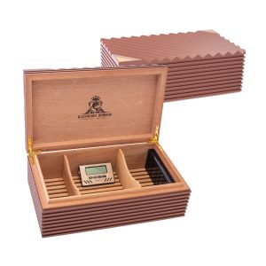 FUJIMA NATURAL WOOD GEOMETRIC LUXURY CIGAR HUMIDOR WITH GOLD ACCENT (BE114)