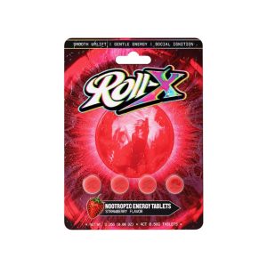 ROLL-X NOOTROPIC ENERGY TABLETS STRAWBERRY 4CT PACK -BOX OF 10 PACK