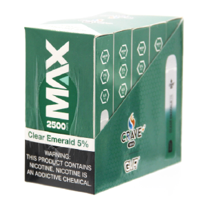 CRAVE PLUS MAX DISPOSABLE 2500PF CLEAR EMERALD 5% NIC -BOX OF 10