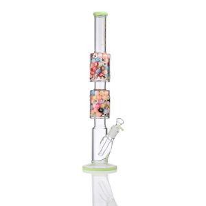 18.5'' ALPHA GLASS CANDY DICE COLORFUL DUAL PERC WATERPIPE SLIM GREEN