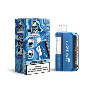 STARMAX SWITCH PRO KIT DISPOSABLE 40000PF SAPPHIRE CLEAR 3% -BOX OF 5 (25000PF BOOST MODE & POD + REUSABLE BATTERY)