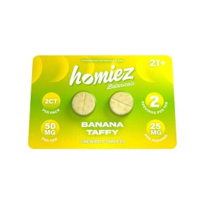 HOMIEZ BOTANICALS TABLETS (50MG PER TAB) TOTAL 100MG PK BANANA TAFFY -2CT PACK BOX OF 20 PACK