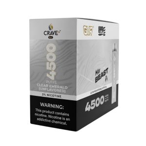 CRAVE PLUS MAX BEAST DISPOSABLE 4500PF CLEAR EMERALD (UNFLAVORED) 3% -BOX OF 10