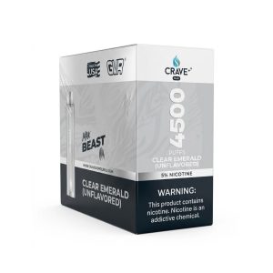 CRAVE PLUS MAX BEAST DISPOSABLE 4500PF CLEAR EMERALD (UNFLAVORED) 5% -BOX OF 10