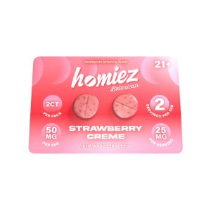 HOMIEZ BOTANICALS TABLETS (50MG PER TAB) TOTAL 100MG PK STRAWBERRY CREME -2CT PACK BOX OF 20 PACK