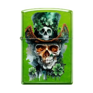 ZIPPO 24513 SKULL AND CLOVERS DESIGN