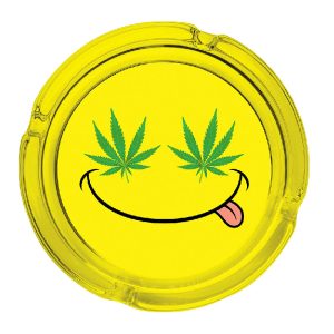 FUJIMA 6.25'' YELLOW SMILEY LEAF GLASS ASHTRAY