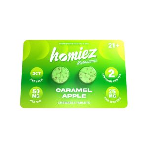 HOMIEZ BOTANICALS TABLETS (50MG PER TAB) TOTAL 100MG PK CARAMEL APPLE -2CT PACK BOX OF 20 PACK