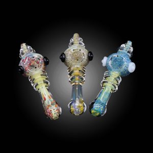 5'' FRIT DUST TRIPLE RING MIX COLOR HAND PIPE 8CT JAR
