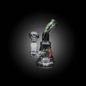 6.5'' NECK BENT AND LEAF PRINT ACCENTS WATERPIPE GREEN