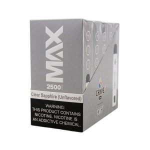 CRAVE PLUS MAX DISPOSABLE 2500PF CLEAR SAPPHIRE (UNFLAVORED) 5% NIC -BOX OF 10