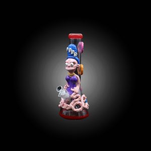 14'' 3D DONUT AND SKULL OCTOPUS THEMES BEAKER WATER PIPE GLOW IN DARK RED