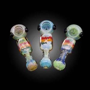 5'' FRIT FUME RASTA RIBBON FLAT BODY MIX COLOR HAND PIPE 8CT JAR