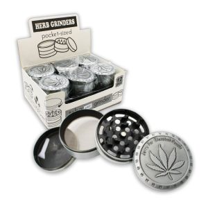 D&K SILVER CANNABIS LEAF LOGO GRINDER 4 PART 60MM -BOX OF 12 (DK5017-4) - 609137686660