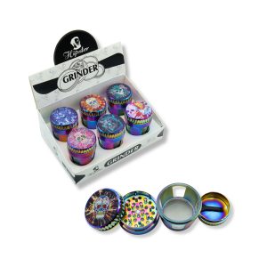 HIPSTER SKULL THEMED 3D ON TOP WITH SIDE WINDOW METAL GRINDER 4 PART 50MM - BOX OF 6 - 691835622958