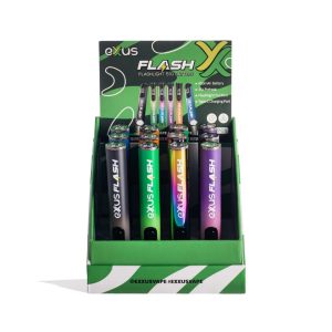 EXXUS FLASH FLASHLIGHT AND 510 VARIABLE VOLTAGE BATTERY ASSORTED COLOR 12PCS DISPLAY