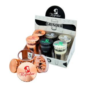 HIPSTER ZINC ALLOY GRINDER JAR-INSPIRED DESIGN WITH CLEAR VIEWING WINDOWS 4 PART 62MM -BOX OF 6 - 691835643953