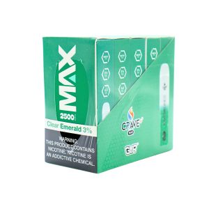 CRAVE PLUS MAX DISPOSABLE 2500PF CLEAR EMERALD 3% NIC -BOX OF 10 - 2763278361645